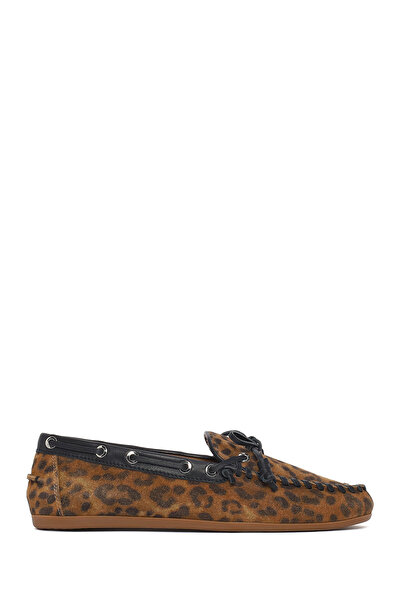 Derimod Kadın Leopar Desenli Süet Deri Loafer 26PFD552510