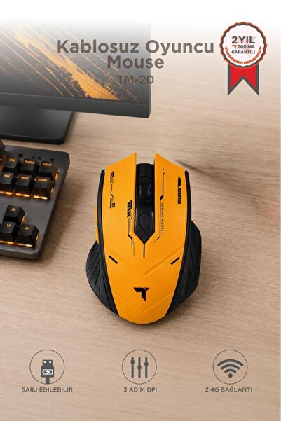 Torima Mouse Çift Modlu Sessiz Kablosuz Oyuncu Fare TM20 Siyah Sarı