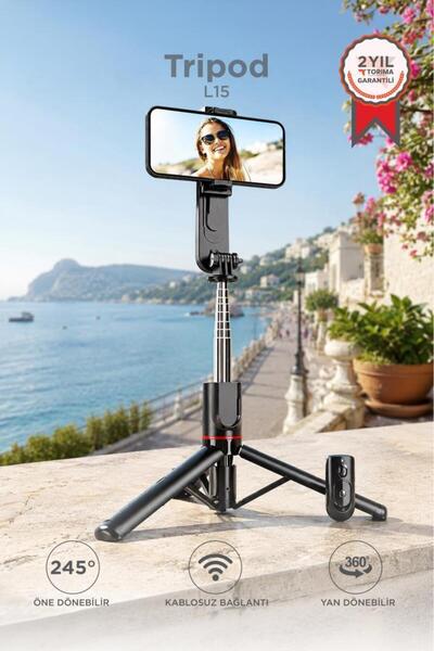 Torima Tripod Çok Amaçlı Led Işıklı Kablosuz Monopod Selfie Çubuğu L15 Siyah