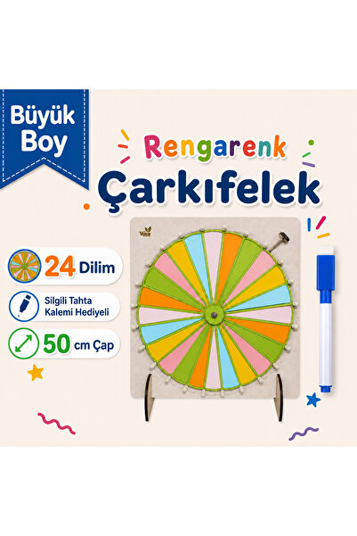 VoleeCraft BÜYÜK BOY 24 DİLİM Renkli Çarkıfelek Oyunu Ahşap Eğitim Materyali