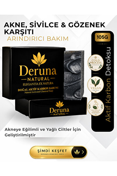 DERUNA NATURAL Aktif Karbon Sabunu | Siyah Nokta Karşıtı Detoks Bakım | Soğuk...