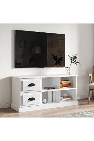 Concept Comodă TV, alb extralucios, 102x35,5x47,5 cm, lemn prelucrat