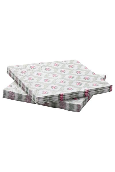 IKEA Förvantad Desenli Peçete , Çiçek Desenli, 33x33 Cm, 30 Adet- Yeşil - Beyaz