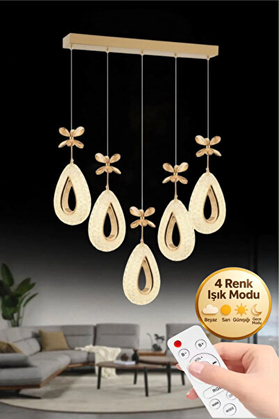 Lumia Lighting Damla Model 5"li Gold Kumandalı 3 Renk Modu Yemek Masası Oturm...