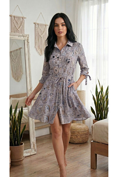 Ded COLLECTION Rochie cămașă de damă cu imprimeu etnic, cu curea integrată și...