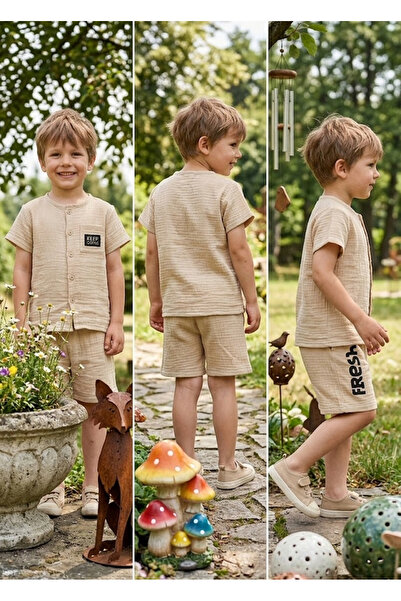 meyastore Boy's Shorts Set Muslin Fabric