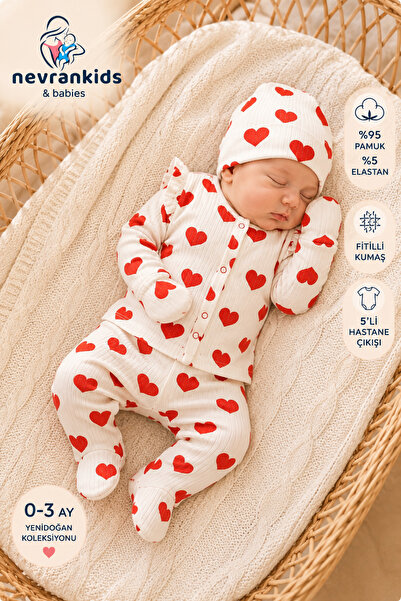 nevrankids Heart Big Pattern 5'li Hastane Çıkışı Kız Bebek Giyim