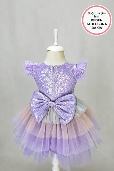 Kidstore Kız Çocuk Lila Pullu Hayal Unicorn Elbise