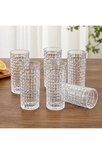 GLASS HOME Set 6 Pahare Înalte din Sticlă Sofia Tumbler, 300 ml, Model Împlet...