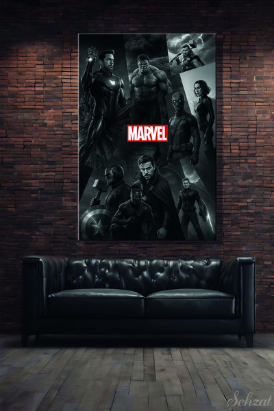 Şehzat Design Marvel Temalı Siyah Ahşap Kanvas Tablo