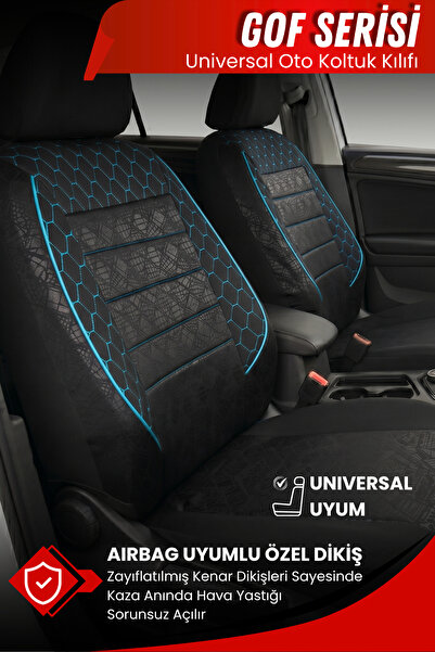 SMRAUTOACCESSORY Dacia Dokker Uyumlu Universal Gof Oto Koltuk Kılıfı Siyah-mavi Dikişli Tam Set