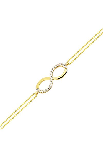 Sembol Gold Altın Sonsuzluk Bileklik 14K Gold Taşlı
