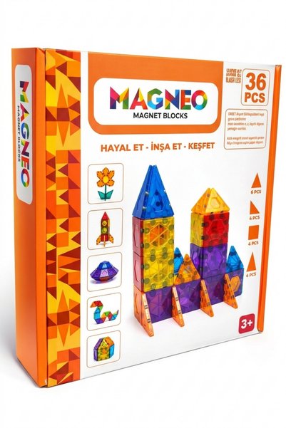SHOP AND JOY Magneo 36 Parça Manyetik Bloklar - Eğitici Magnet Geometrik Şeki...