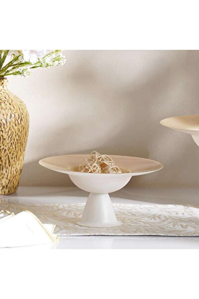 PAN HOME وعاء زجاجي بقاعدة من لييا - أبيض وبيج، قطر 24 × 13 سم