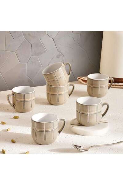 PAN HOME Marti 6-Piece Stoneware Espresso Mug Set 140ml -Grey
