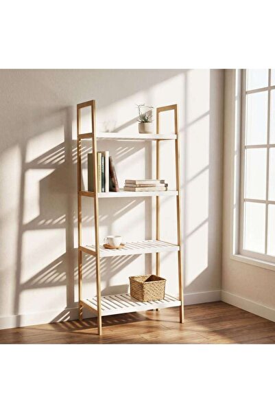 PAN HOME رف مارغريت متعدد الاستخدامات بأربعة طبقات 60x35x138 سم - طبيعي/أبيض