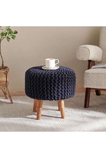 PAN HOME Vivian Cable Knit Foot Stool 40x40 Cm -blue