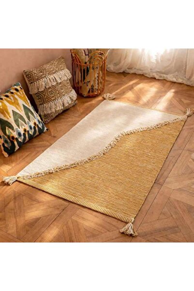 PAN HOME سجادة قطنية كينلي مع شراشيب 90×150 سم - لون الخردل