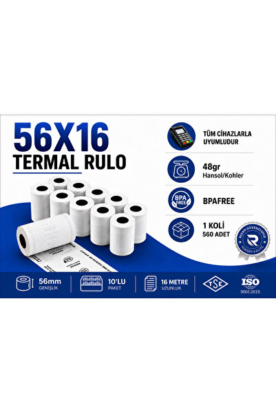 Resan Rulo ve Etiket Ambalaj Sanayi Resan 56x16 Termal Rulo Yazar Kasa Pos Ru...