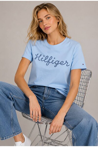 Tommy Hilfiger Kadın Pamuklu Yuvarlak Yaka Marka Logolu T-Shirt