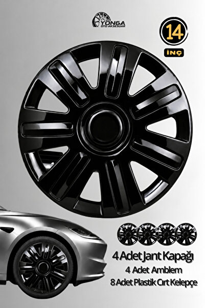 YONGA OTO AKSESUAR FORD FİESTA 14 İnç Jant Kapağı 4'lü Set Piano Black + 4 Am...