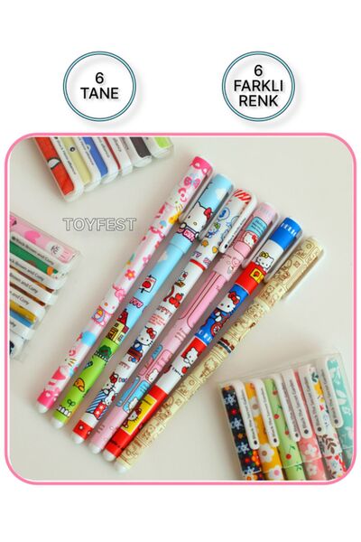 TOYFEST 6 Farklı Renkli Hello Kitty Temalı Saklama Kutulu İğne Uçlu Jel Kalem...