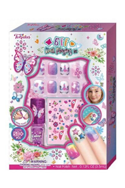 TOYFEST Tokidas BFF Nail Playing Set - Kelebek Modeli Ojeli Stickerlı Çocuk T...