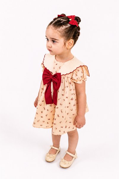 blumi kids Baby Girl Crispy Floral Patterned Baby Collar Summer Dress Natural Fabric