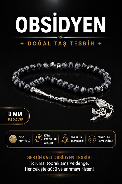 OSMANLI DEĞERLİ TAŞ Piatră naturală obsidiană certificată Tesbih T181