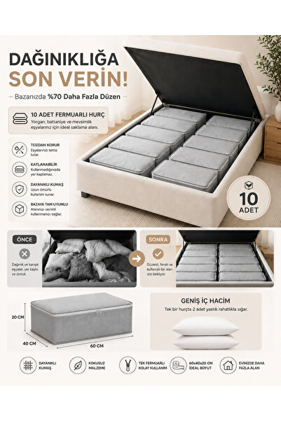 EVSELLA 10’lu Antrasit Baza Altı Çekyat Hurç Organizer 60×40×22 cm