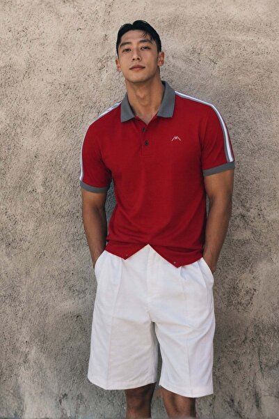 Madmext Μπλουζάκι Claret Red Sleeve με ριγέ γιακά polo 5888