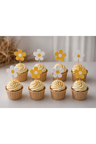 Partifabrik Papatya Temalı Cupcake Pasta Üzeri Kürdan 8 Adet
