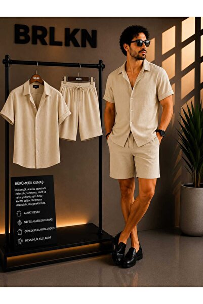 BRLKN Σετ Σορτς και Κοντομάνικο Πουκάμισο Unisex σε Στυλ Boyfriend Fit από Ύφ...