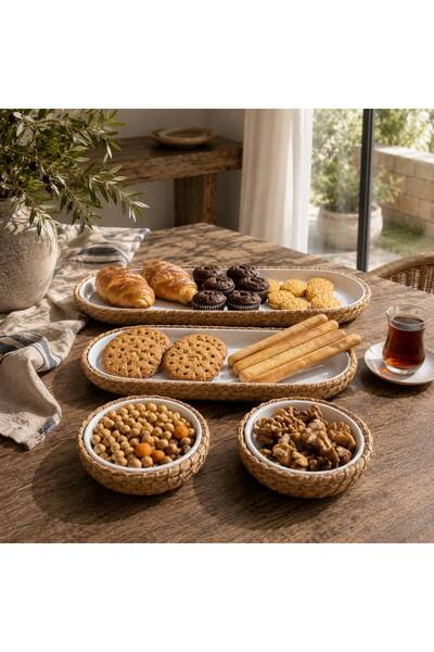 Home Inn Home Textile Servis Seti 4’lü Melamin Hasır Görünümlü – Kahverengi –...