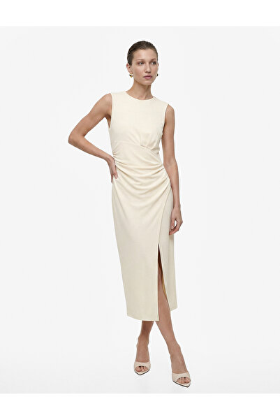 Koton Slim Fit Sleeveless Crew Neck Draped Midi Evening Dress
