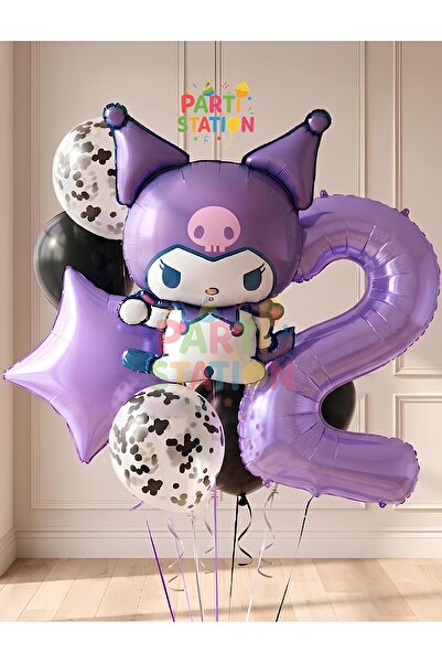 Parti Station Kuromi 2 Yaş Balon Set Yıldız Balon Anime Sanrio Hello Kitty Ku...