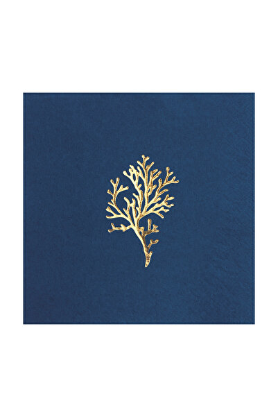 Story 33X33 cm Gold Foil Seaweed Marine Patterned 16-Piece Navy Blue Colored ...