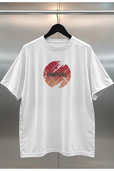 buzagi tasarım ürünleri Control Digital Print Oversize White Unisex T-Shirt