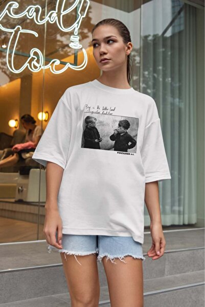 buzagi tasarım ürünleri Fontaines Dc Oversize Unisex White T-Shirt