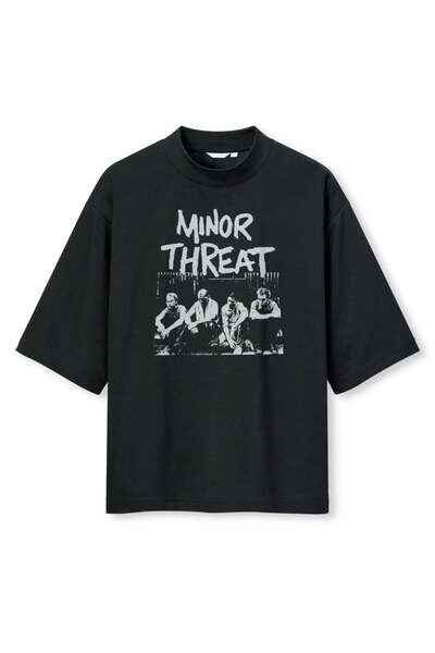 buzagi tasarım ürünleri Minor Threat Digital Print Oversize Black Unisex T-Shirt