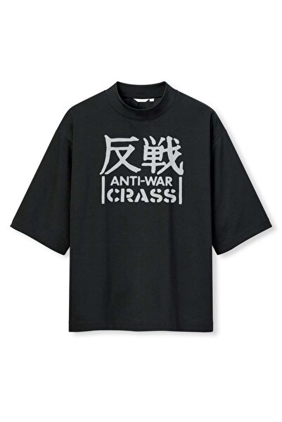 buzagi tasarım ürünleri Crass Digital Print Oversize Black Unisex T-Shirt
