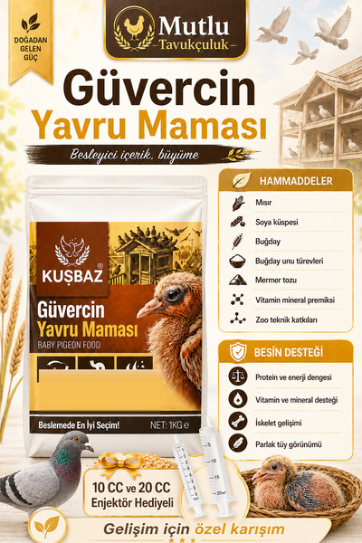 MUTLU TAVUKÇULUK Güvercin Yavru Büyütme Maması 1 Kg El Besleme Enjektör Hediye