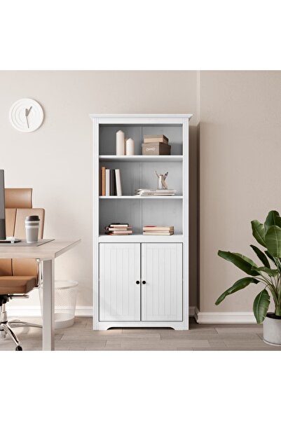 Concept Bibliotecă "BODO", alb, 80x40x172 cm, lemn masiv de pin