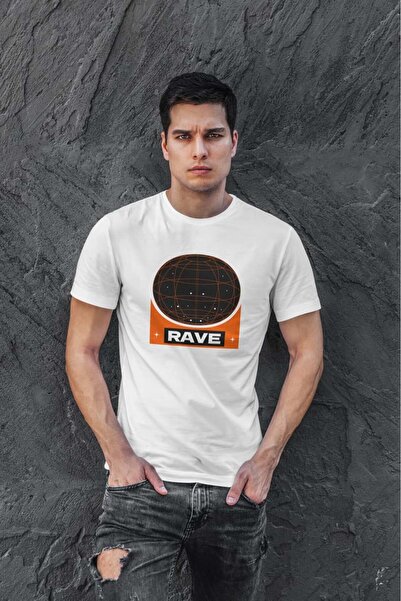 buzagi tasarım ürünleri Rave World Digital Print Regular Fit Unisex White T-S...