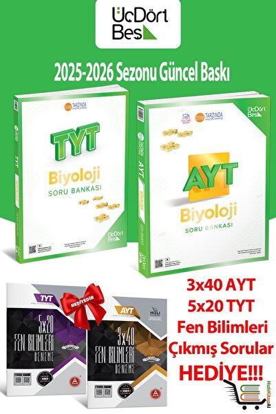 Üç Dört Beş Yayıncılık 345-TYT AYT Biyoloji 2026 Model Soru Bankası Seti Hedi...