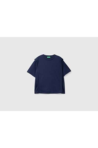 United Colors of Benetton تي شيرت نسائي بأكمام قصيرة وجوانب مطوية