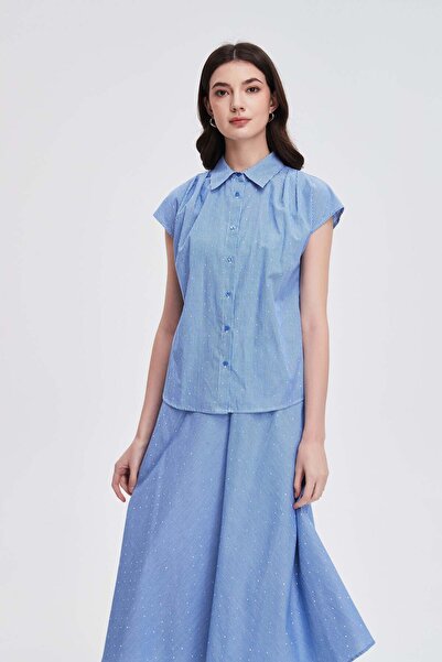 mica Blouse with Short Sleeves, Button Front