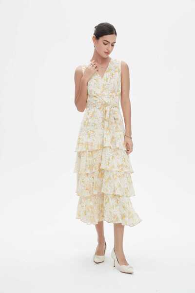 Nichii Floral Sleeveless Midi Dress with Seven Neckline