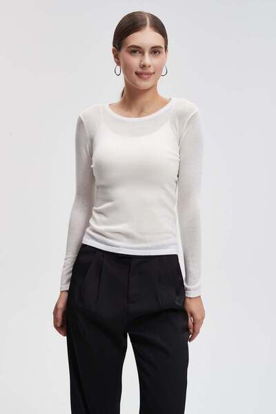 Livia Plain Woven Long Sleeve Fitted Top