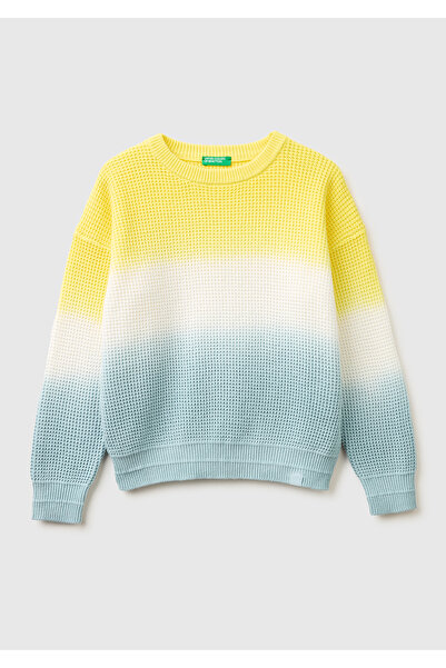 United Colors of Benetton Boys' Ice Blue Color Gradient Waffle Knit Round Nec...